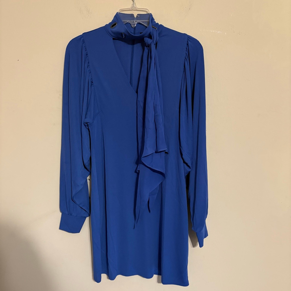 White House Black Market Blue Scarf Neck Shift Dress XS - Picture 13 of 16